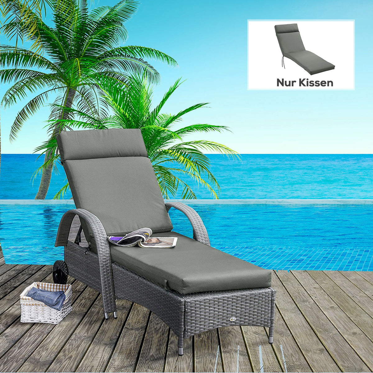 Liegenauflage Liegenpolster Sonnenliege Auflage Gartenliege Polsterauflage Bezug Polyester Dunkelgrau 196 x 55 x 8 cm