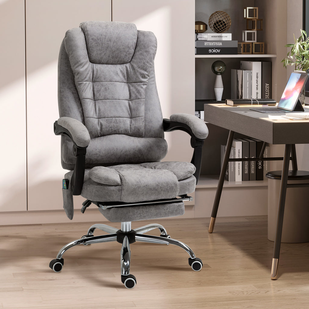 Bürostuhl mit Massagefunktion, Ergonomischer Schreibtischstuhl mit Liege- & Wärmefunktion, Fernbedienung, Grau