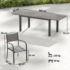 Gartenmöbel Set Sitzgruppe 7-teilig Ausziehbar Tisch mit 6 stapelbaren Stühlen Holzoptik Lamelldesign Aluminiumrahmen