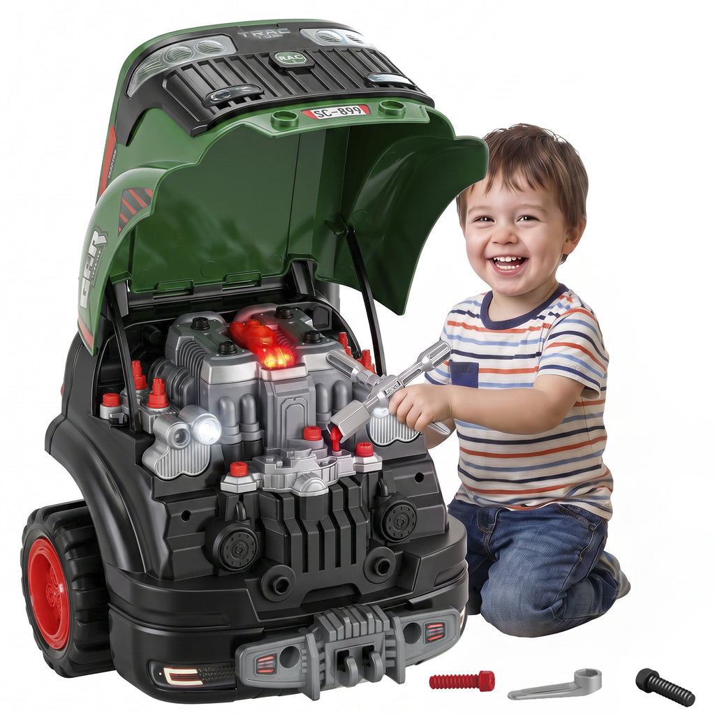 Kids Truck Engine Toy, Toy Steering Wheel with Spray, Lights and Sounds, Educational Gifts for 3-6 Years, Green