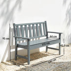 2 Seater Plastic Garden Bench, Outdoor Patio Bench with Armrest and Backrest, Weatherproof Outdoor Furniture for Balcony