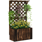 Hochbeet Pflanzkasten mit Rankgitter, Spalier Pflanzkübel Blumenkasten Holz, Gartenspalier 64 x 33 x 122cm Verkohlt