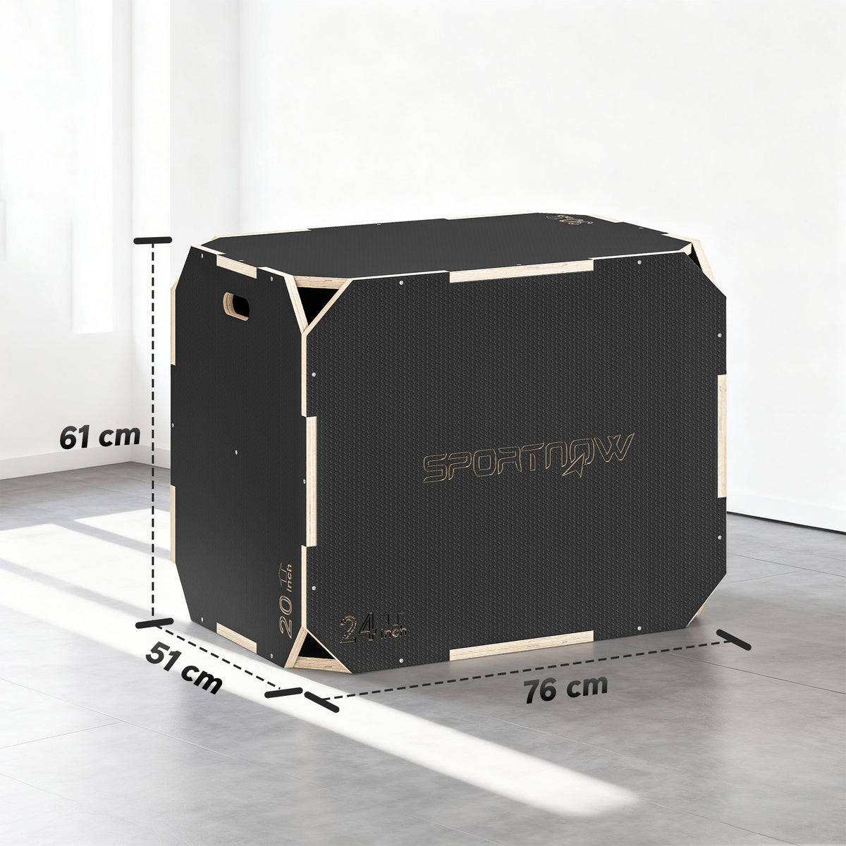3-in-1 Plyo-Box, Sprungbox mit Griff-?ffnungen, f¨¹r Home-Fitness und Outdoor-Workouts, 3 Sprungh?hen, Holz, Schwarz
