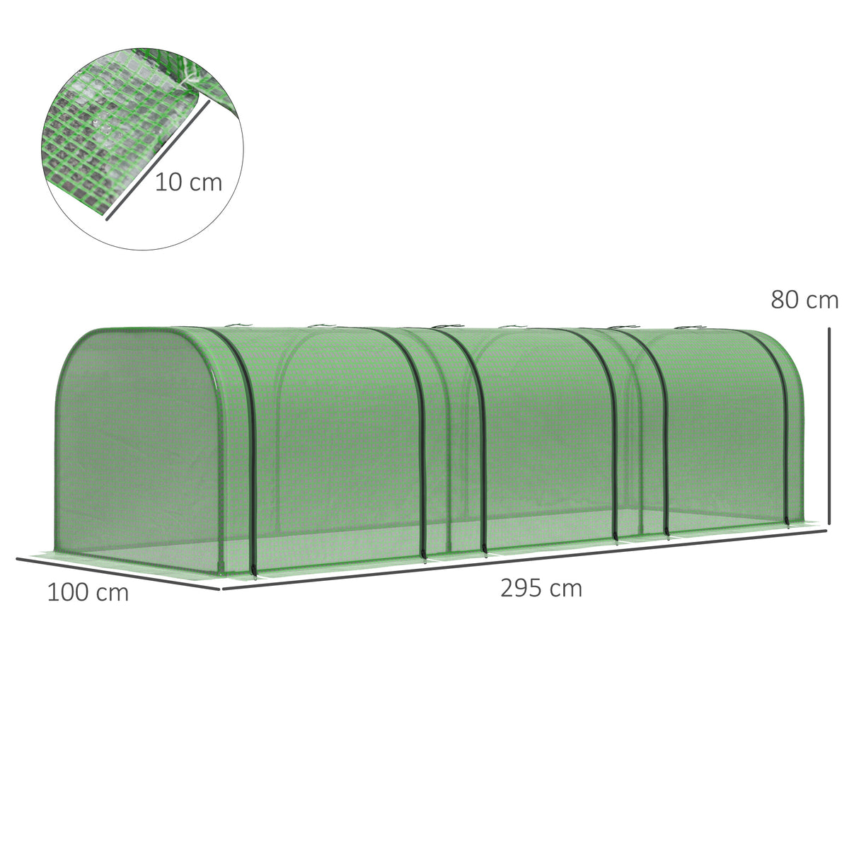 295 x 100 cm Low Tunnel Greenhouse - Green