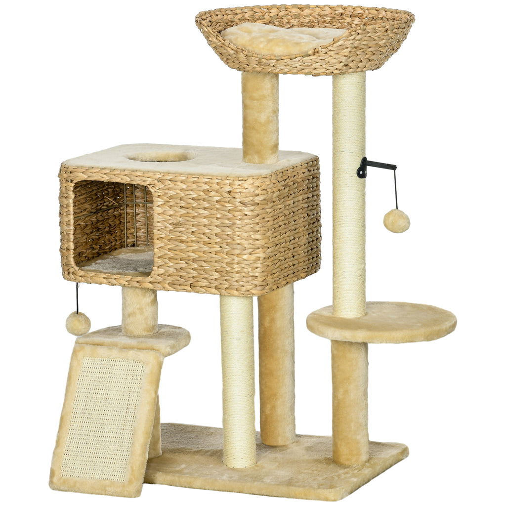 95cm Cat Tree Tower for Indoor Cats, with Scratching Post, Cat House, Toy Ball, Platform - Beige