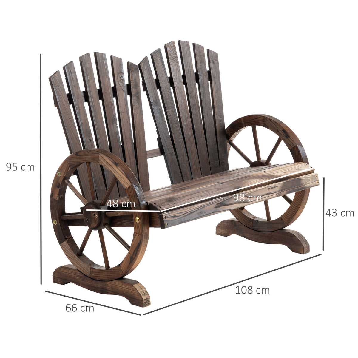 Fir Wood Love Seats with Wheel-Shaped Armrests, Large Load-Bearing Chair, Natural Wood Grain