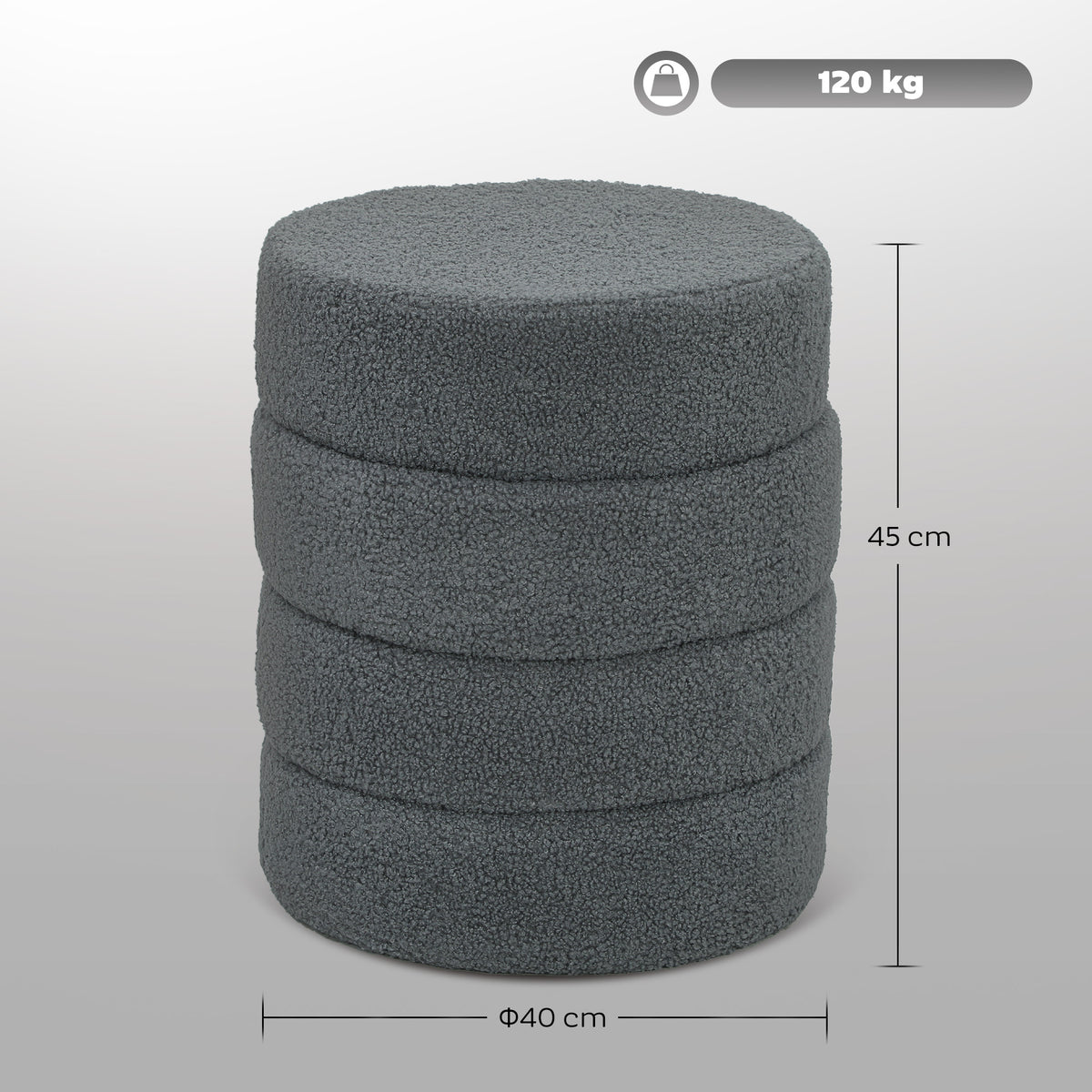 Hocker, rund, Teddyfleece, bis 120kg, ¦µ40x45H cm, Dunkelgrau
