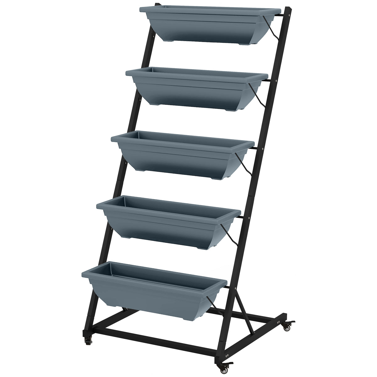 Pflanzentreppe Blumentreppe Pflanzenregal, stapelbar, wetterbest?ndig, 65 x 67 x 145 cm, Grau + Schwarz