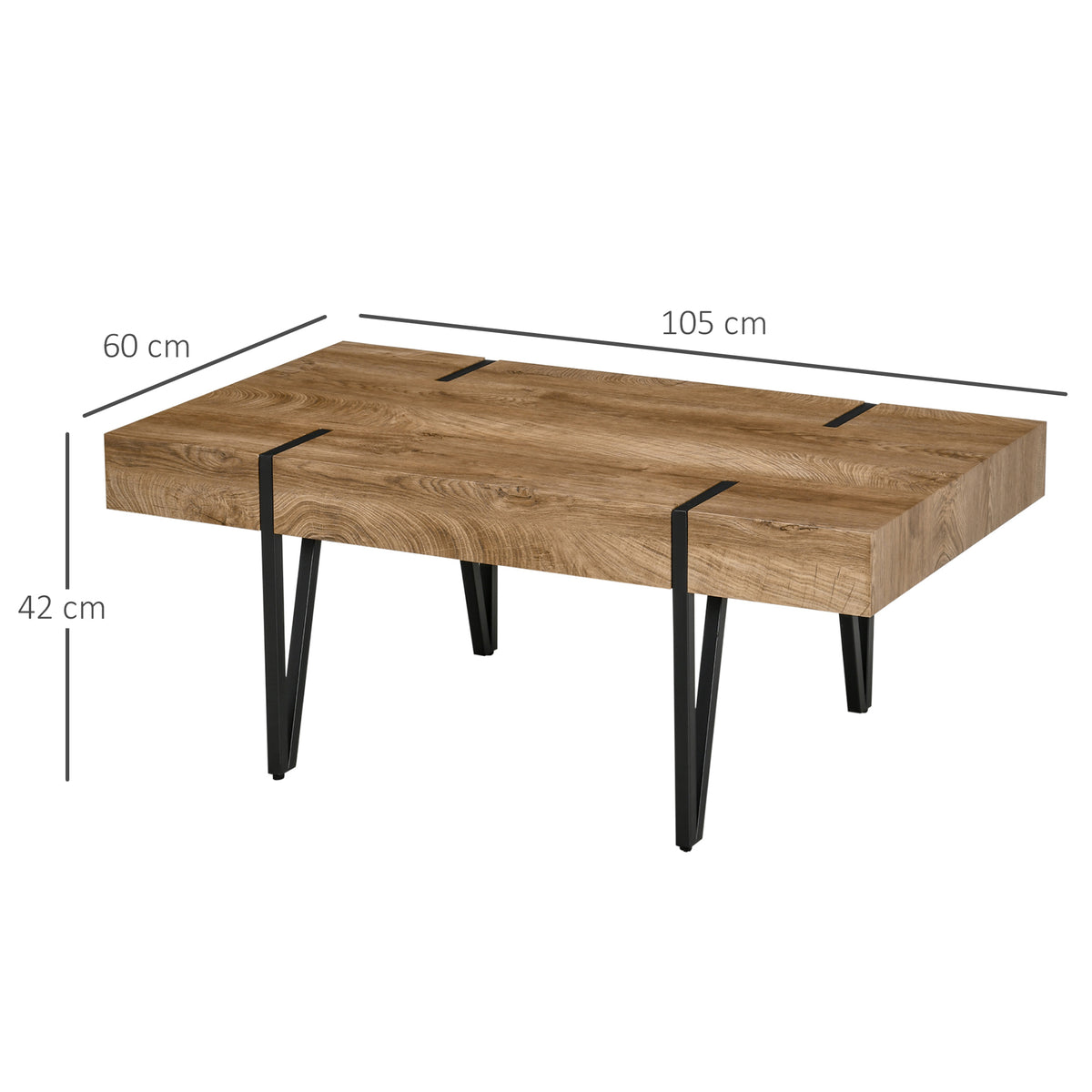 Couchtisch im Industriedesign 105 cm x 60 cm x 42 cm Schwarz + Braun