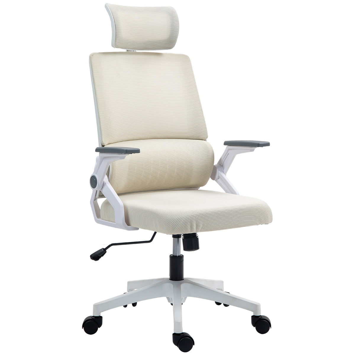 Bürostuhl Schreibtischstuhl Office-Stuhl, höhenverstellbar, 1 Kopfstütze, 60 x 61 x 121,5 cm Beige