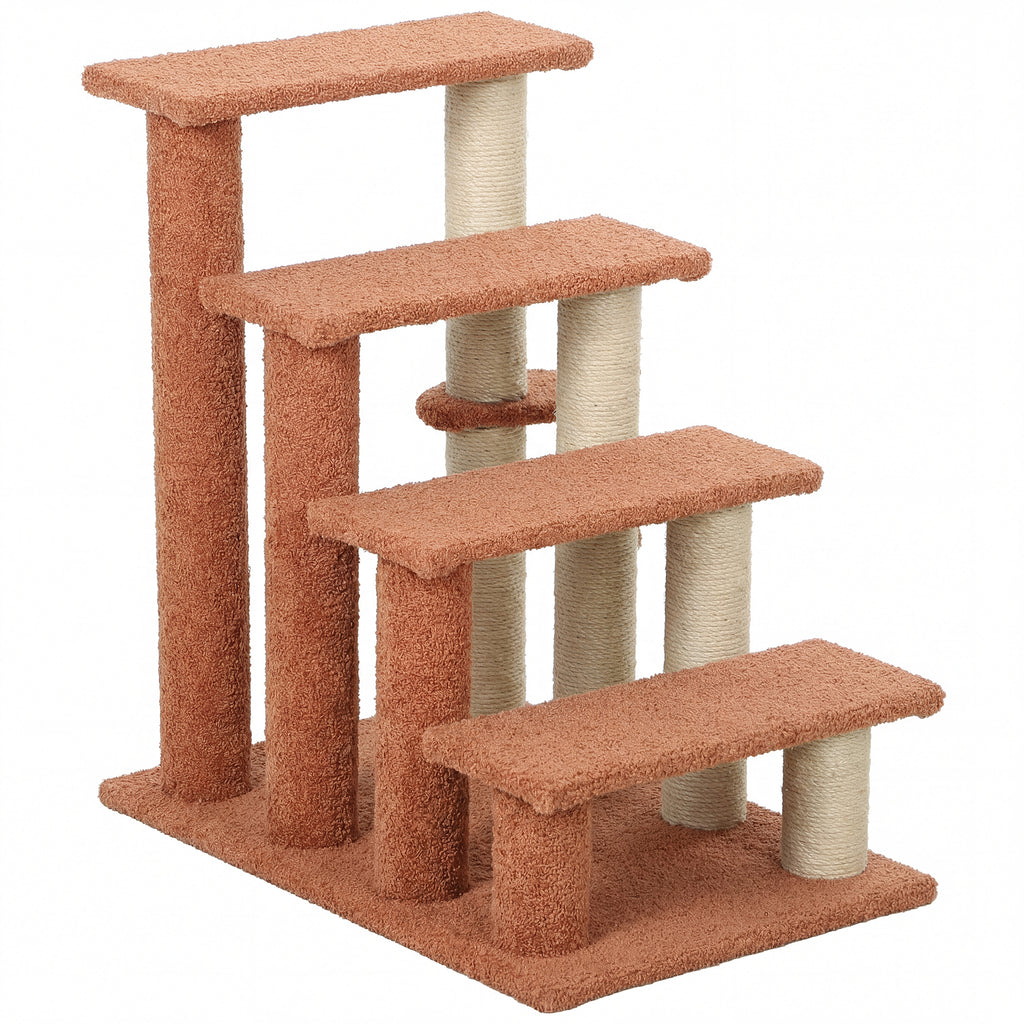 Haustiertreppe, Kratzbaum, 4-stufig, f¨¹r Tiere bis 5 kg, 60x40x64cm, Braun