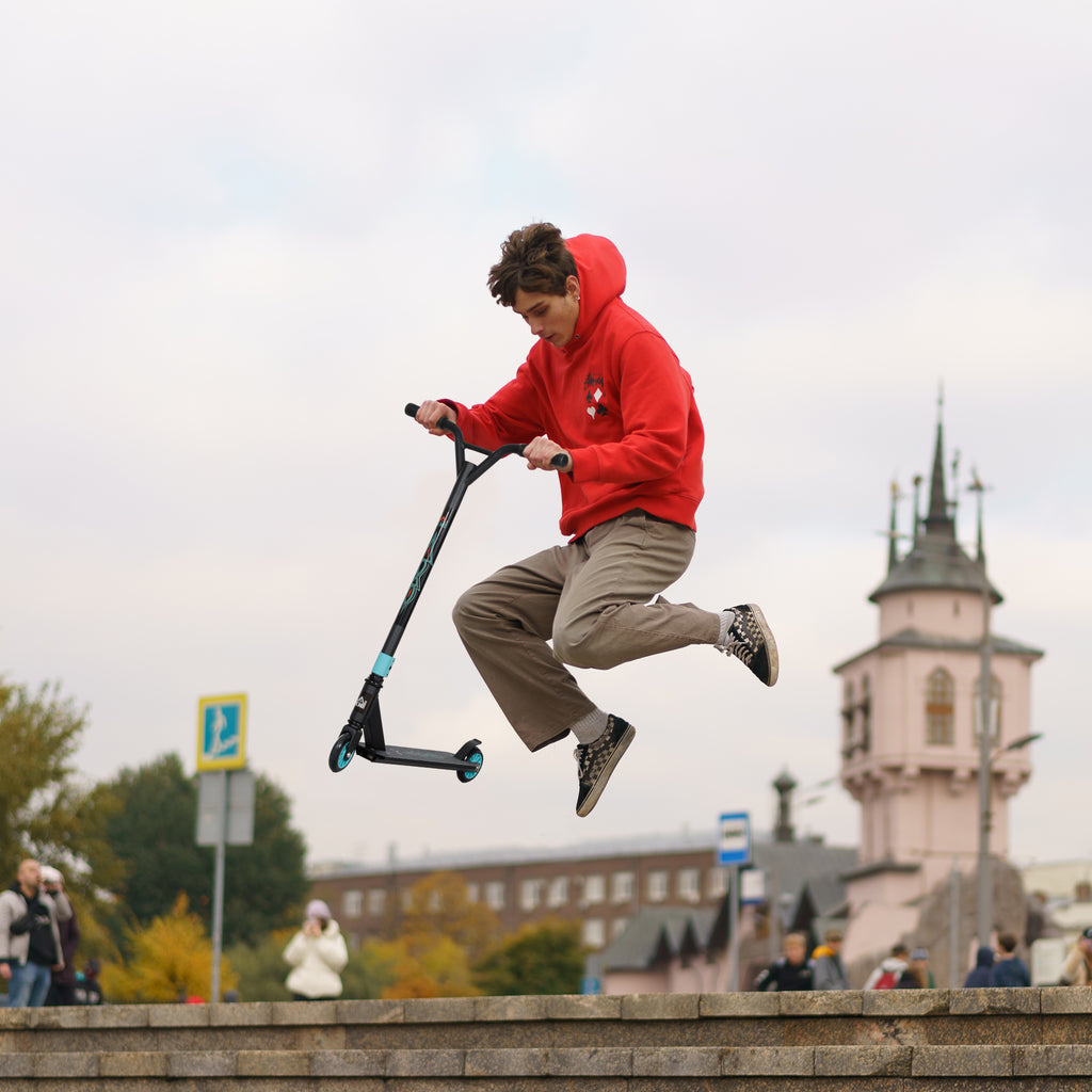 Pro Stunt-Scooter, Tretroller für Freestyle Tricks, Aluminium, Metall, Kunstleder, für Kinder und Erwachsene, Grün