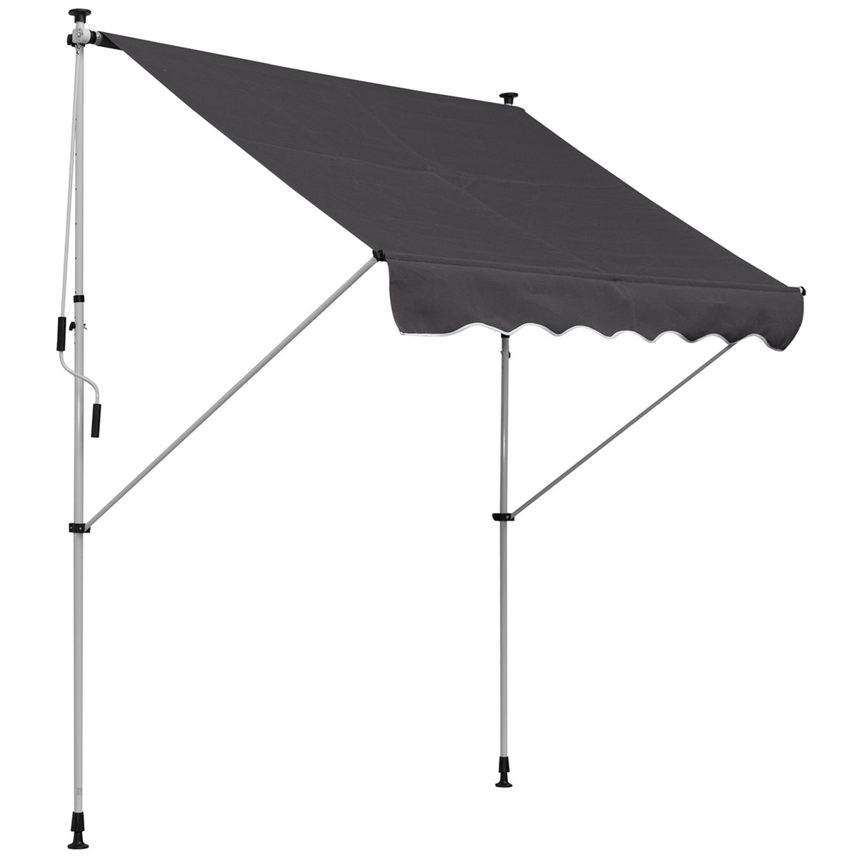 Balcony 2 x 1.5m Manual Adjustable Awning DIY Patio Clamp Awning Canopy Retractable Shade Shelter Easy to Move for Balcony, Grey