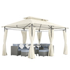 3 x 4m Metal Frame, Two-Tier Roof Gazebo - Cream White