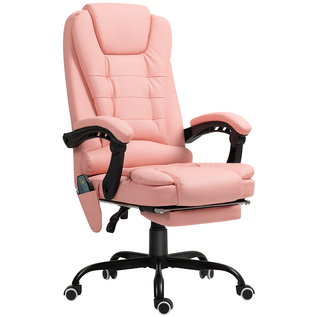 Massage-B¨¹rostuhl, 7 Vibrationspunkte, verstellbare Fu?st¨¹tze & Lehne, bis 120 kg, Lederoptik, Rosa