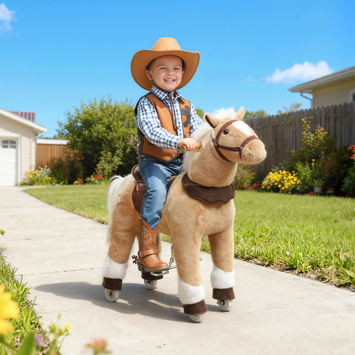 Reitpferd mit Sattel Rollen für Kinder 3-5 Jahre 80 cm Braun