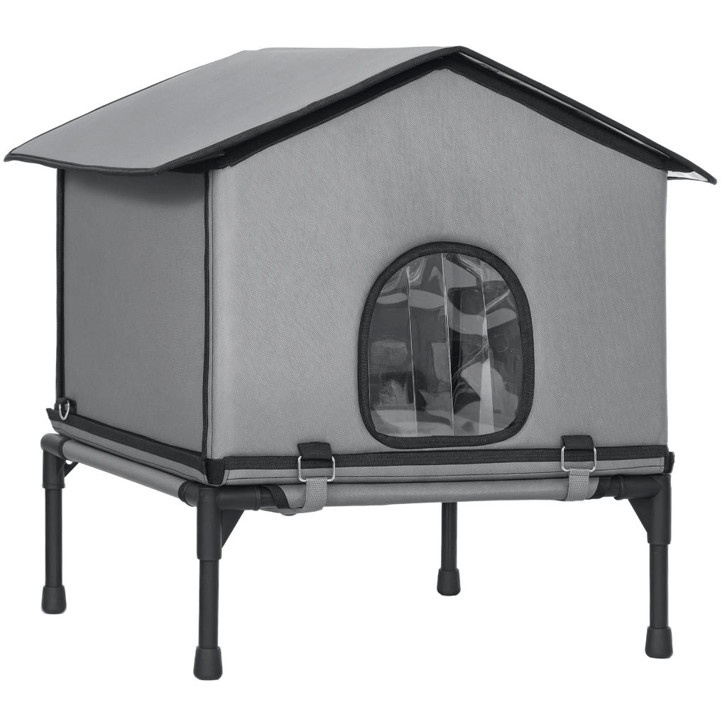 Outdoor Cat House, Waterproof Insulated Cat Kennel with Elevated Base, Foldable Feral Kitty Shelter for Kittens, Grey