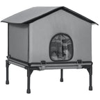 Outdoor Cat House, Waterproof Insulated Cat Kennel with Elevated Base, Foldable Feral Kitty Shelter for Kittens, Grey