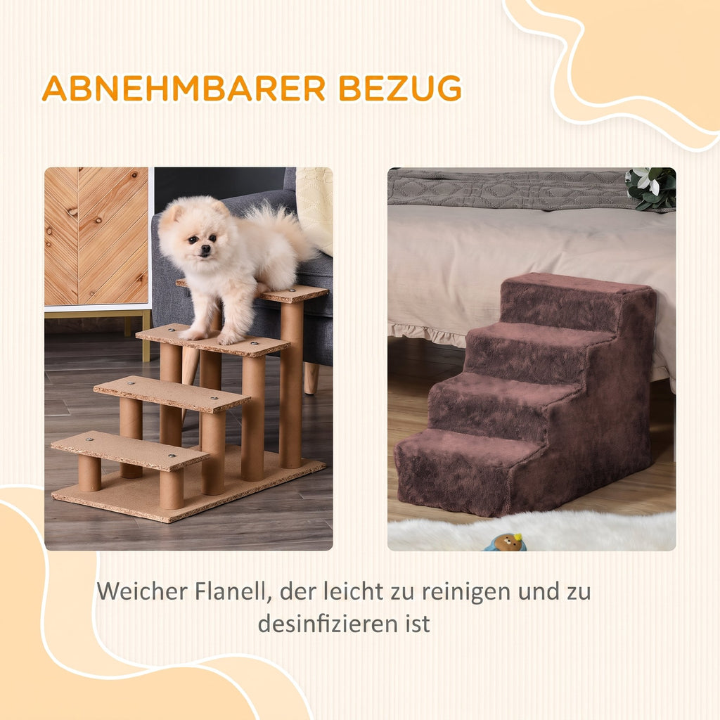 Hundetreppe 4-Stufig Abnehmbarer Bezug Für Kleine Hunde 44 cm Braun