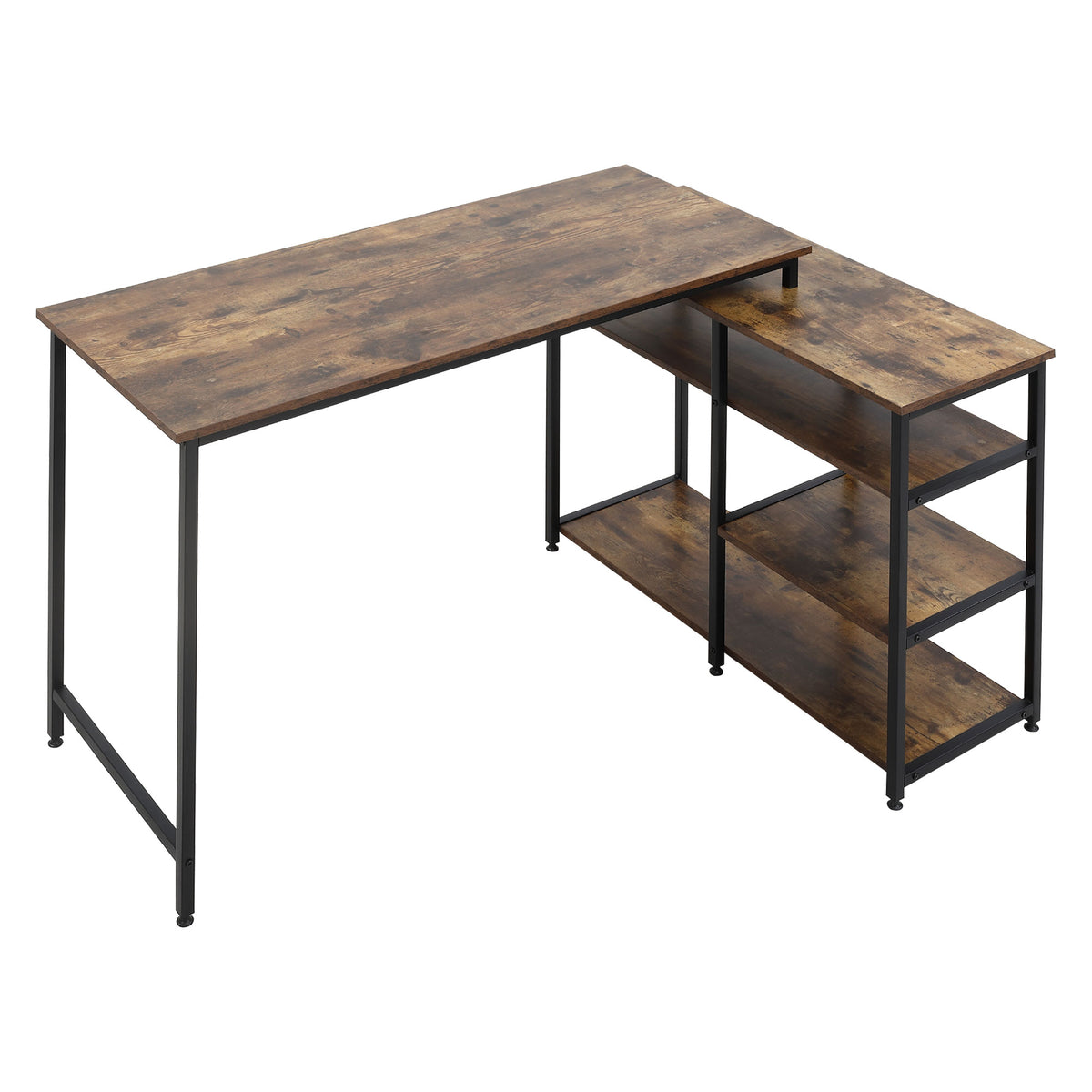 Corner Desk L-Shaped PC Table Computer Desk Office Desk Shelf Drawer L-Form Particle Board Metal Rustic Brown 135 x 90 x 79 cm
