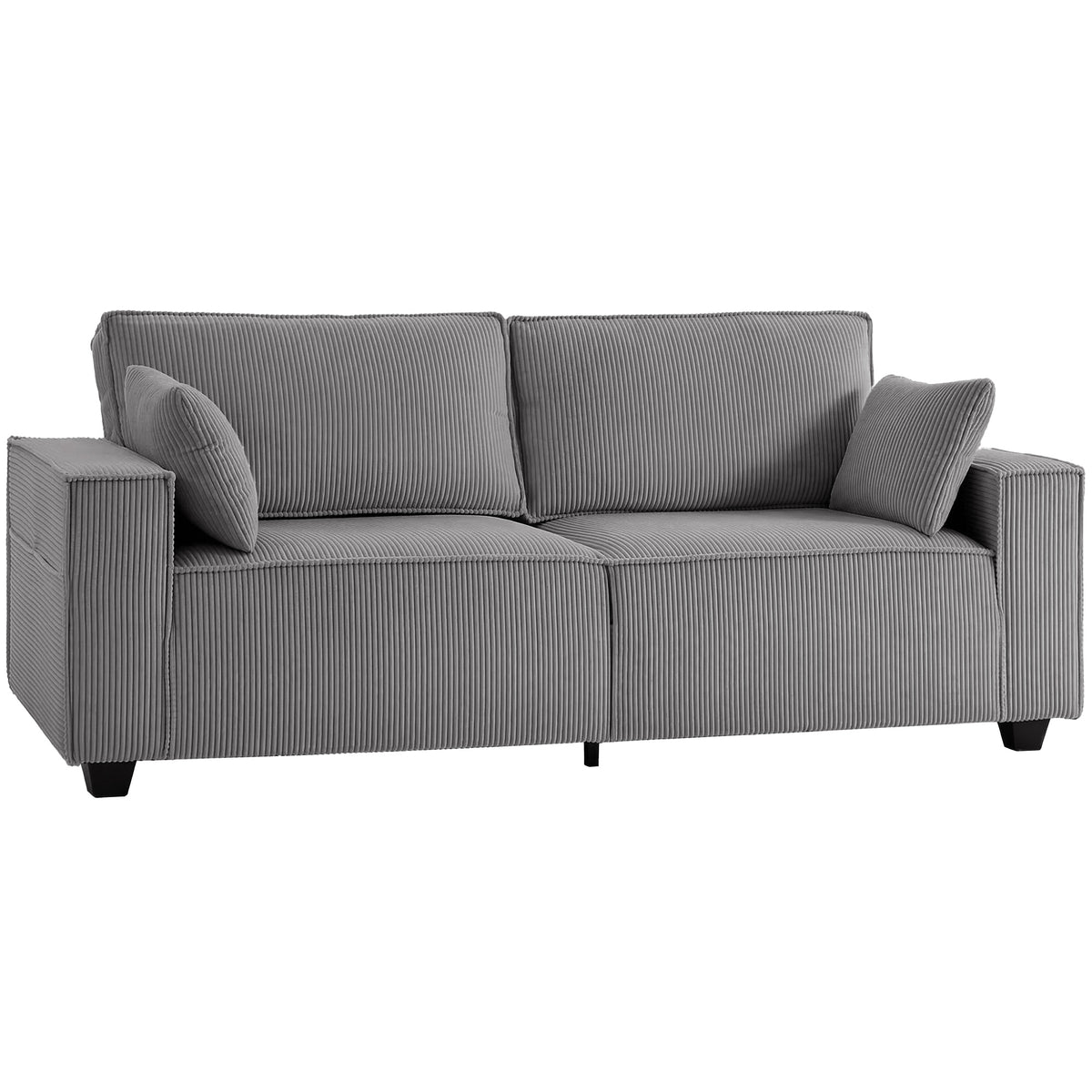 218 cm 3-Sitzer Sofa, modernes Cord-Sofa mit Taschenfeder-Polsterung, breiten Armlehnen und 2 Kissen, hellgrau