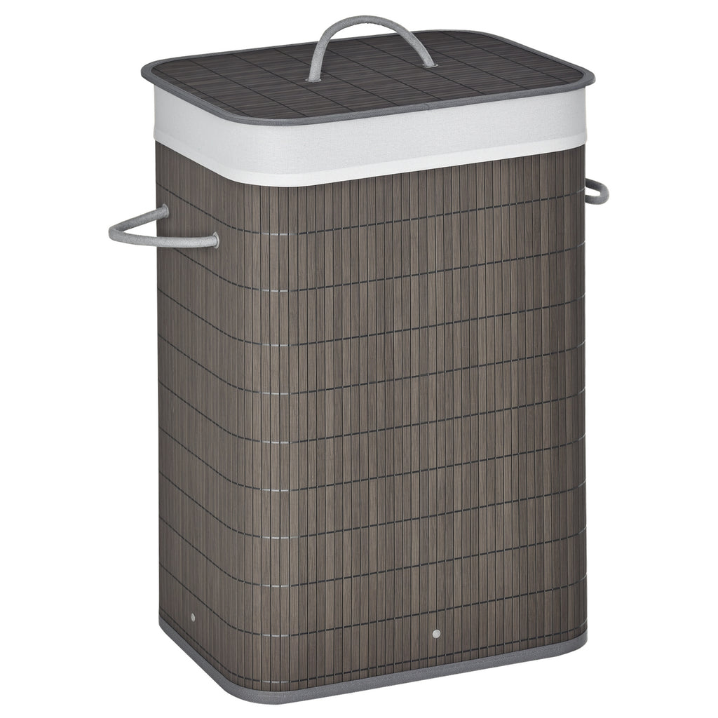 Laundry Basket with Flip Lid and String Handles, Collapsible Hamper Removable Lining Board Base Foldable Water-Resistant Dirty Clothes Storage, Grey