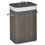 Laundry Basket with Flip Lid and String Handles, Collapsible Hamper Removable Lining Board Base Foldable Water-Resistant Dirty Clothes Storage, Grey