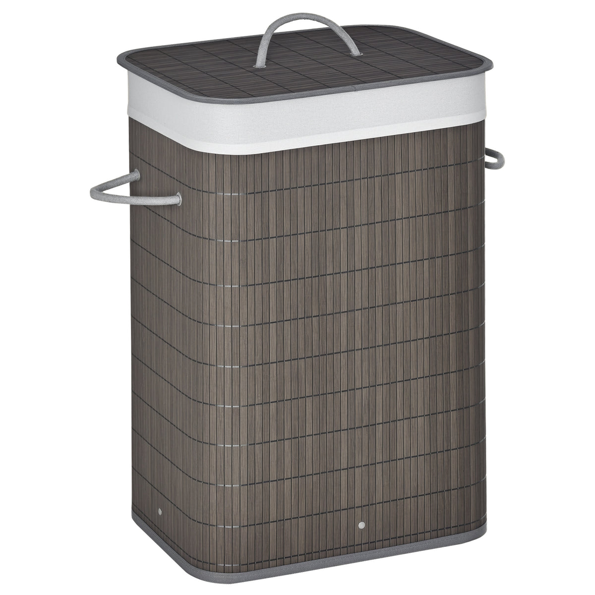 Laundry Basket with Flip Lid and String Handles, Collapsible Hamper Removable Lining Board Base Foldable Water-Resistant Dirty Clothes Storage, Grey