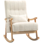 Schaukelstuhl mit Nierenkissen, breiter Sitz, Kautschukholzrahmen, bis 120 kg, Beige