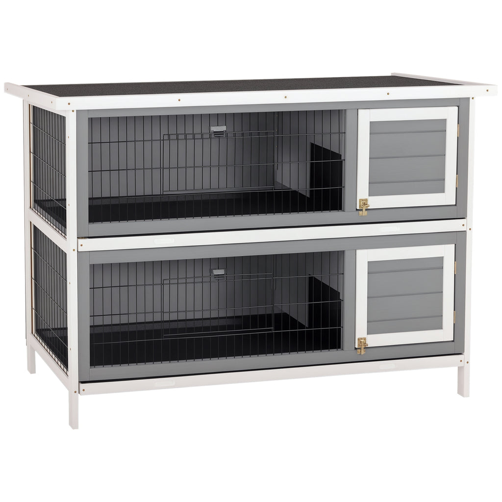 Kleintierstall f¨¹r Meerschweinchen und Zwergkaninchen, doppelst?ckig, Holz, Grau