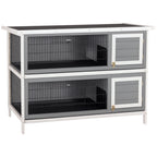 Kleintierstall f¨¹r Meerschweinchen und Zwergkaninchen, doppelst?ckig, Holz, Grau
