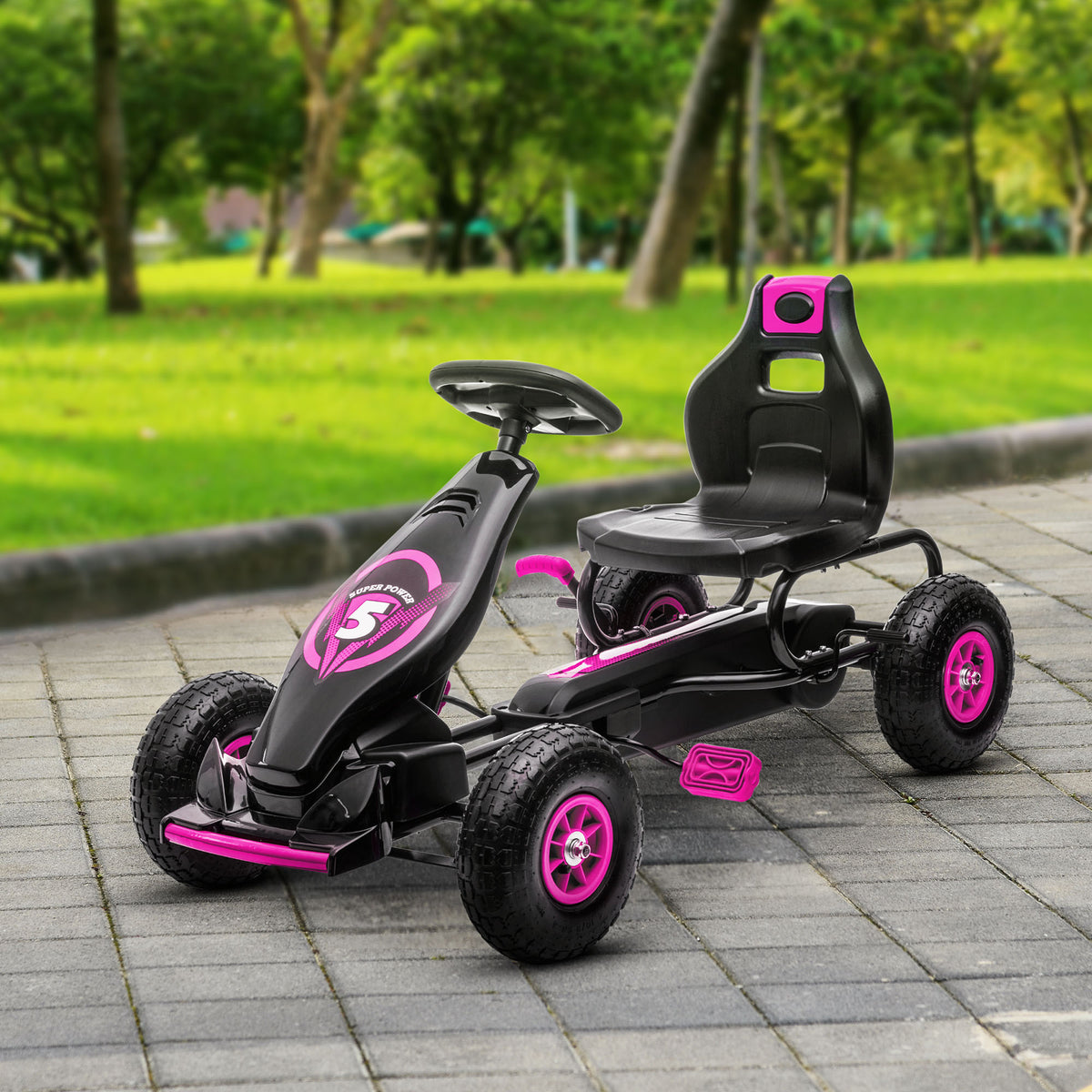 Kids Pedal Go Kart, with Adjustable Seat, Inflatable Tyres - Pink