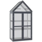 Frühbeet Mini Gewächshaus 3 Ebenen Treibhaus Pflanzenbeet mit aufklappbarem Dach Doppeltüren aus Holz Polycarbonat wetterfest Natur 70,5 x 42 x 132 cm