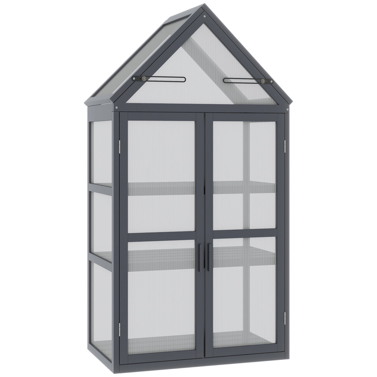 Frühbeet Mini Gewächshaus 3 Ebenen Treibhaus Pflanzenbeet mit aufklappbarem Dach Doppeltüren aus Holz Polycarbonat wetterfest Natur 70,5 x 42 x 132 cm