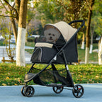 Foldable Pet Stroller w/ Rain Cover, for XS Dogs, S Dogs - Khaki