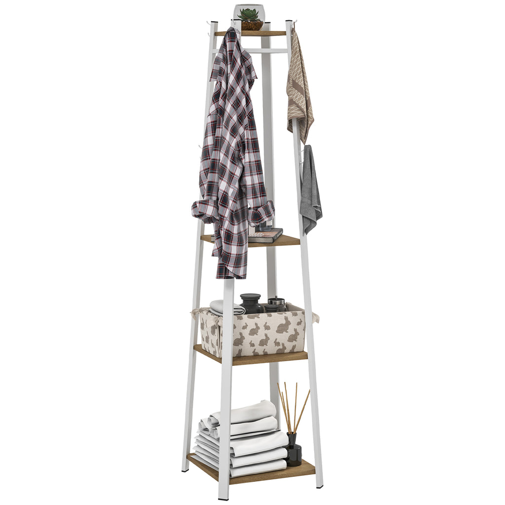 Compact Freestanding Coat Rack -  White/Oak