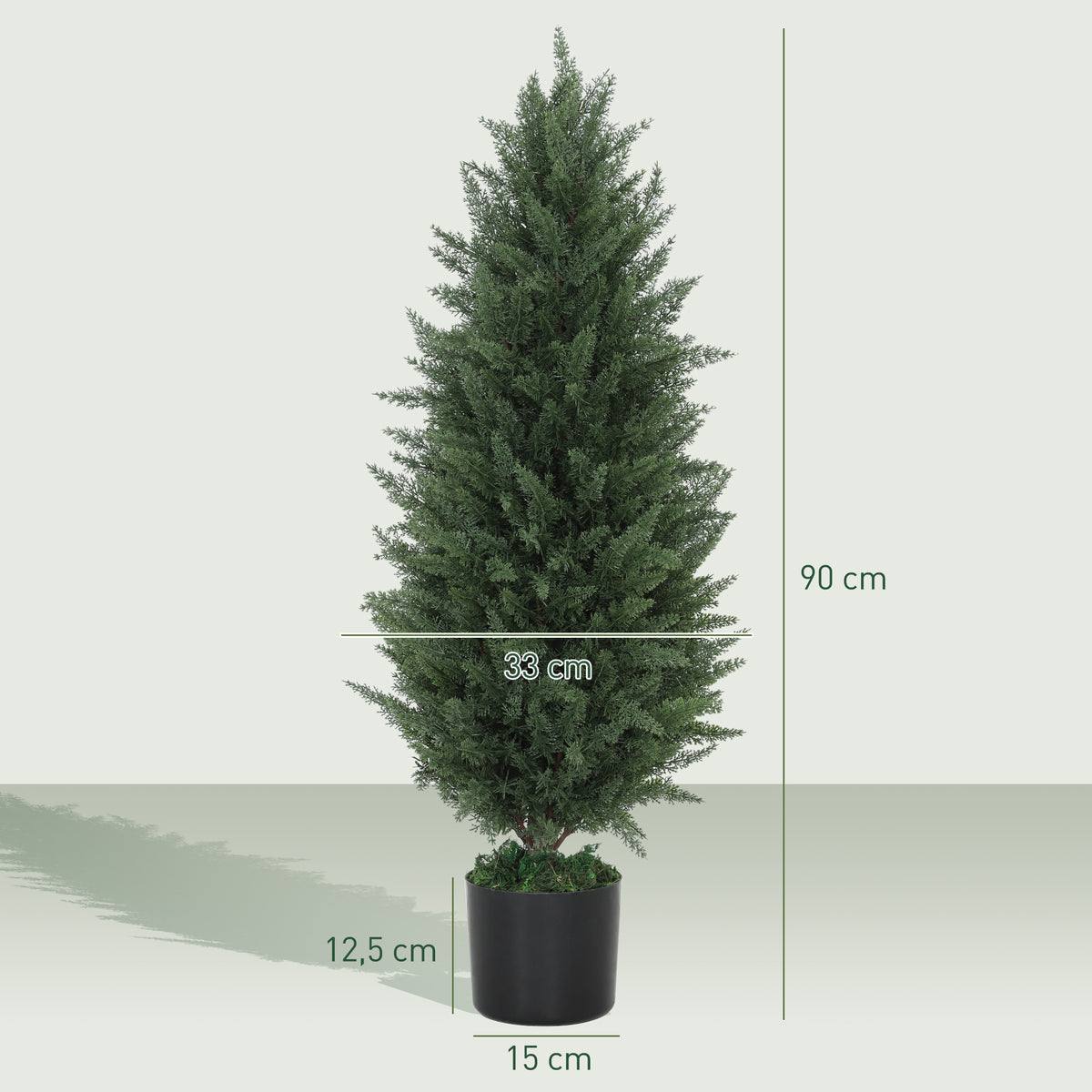 2er-Set K¨¹nstliche Zypressen, Kunstb?ume mit 831 Bl?ttern, mit Zementtopf, UV-best?ndig, Kunstpflanze, 90 cm, Gr¨¹n