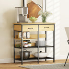 Sideboard, Kommode mit 2 Schubladen, 3 offenen Regalen Küchenschrankfür Küche, Wohnzimmer 90 x 40 x 91 cm, Naturholz
