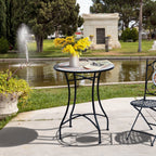 Gartentisch Ø60 x H71cm, Wetterfest Balkontisch aus Metall, Esstisch Outdoor, Campingtisch Beistelltisch, rund Terrassentisch für Garten Terrasse Balkon Orange+Weiß