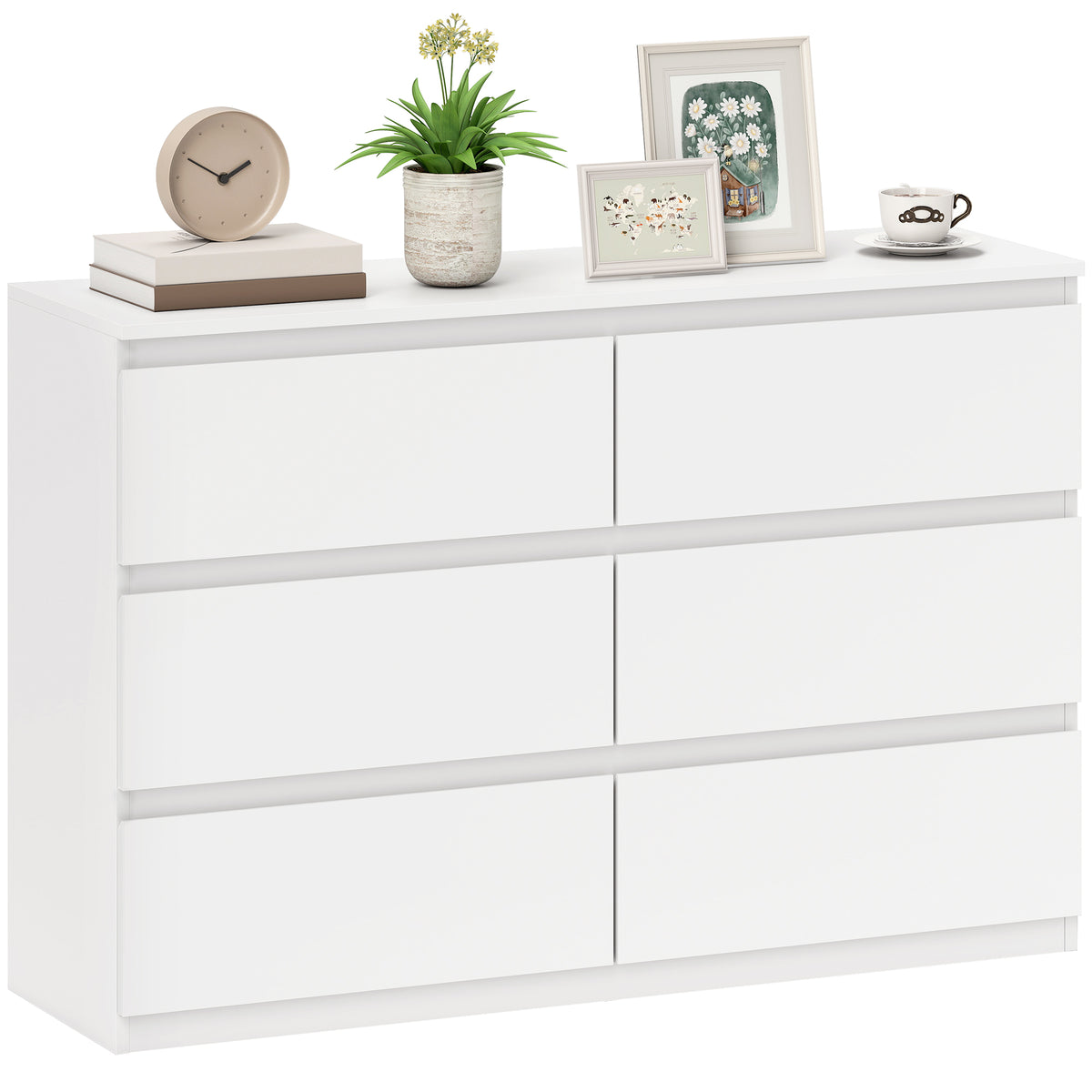 Kommode mit 6 Schubladen, Moderne Aufbewahrungsmöbel für das Schlafzimmer, Weiß
