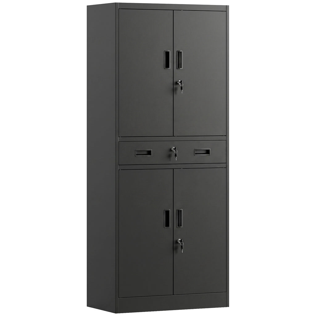 Metal Storage Cabinet, 180cm Tall Tool Cabinet with Locking Doors, Drawer and Adjustable Shelves, Black