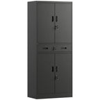 Metal Storage Cabinet, 180cm Tall Tool Cabinet with Locking Doors, Drawer and Adjustable Shelves, Black