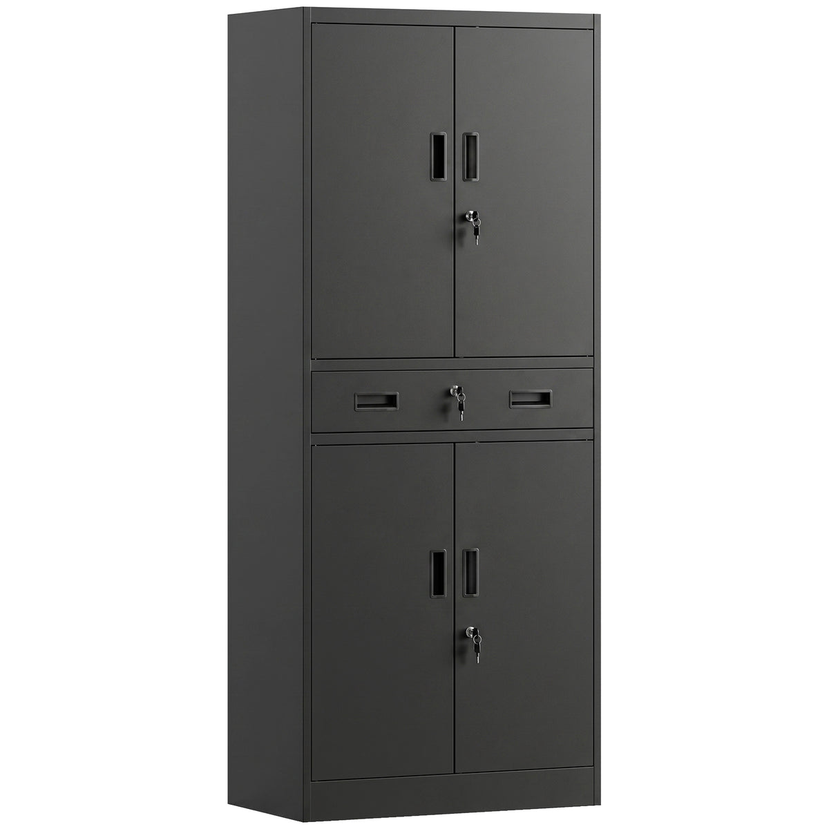 Metal Storage Cabinet, 180cm Tall Tool Cabinet with Locking Doors, Drawer and Adjustable Shelves, Black