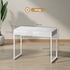 Schreibtisch 100 x 50 cm Computertisch Bürotisch mit 2 Schubladen, für kleine Räume, Weiß