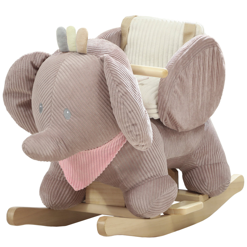 Schaukeltier, Elefant-Schaukel, interaktive Tierger?usche, Holzrahmen, f¨¹r Kinder 1,5-3 Jahre, 65 x 32 x 49 cm, Braun