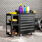 Lockable Steel Tool Chest on Wheels, 7 Drawer Tool Box with Handle for Workshop, Garage, Black