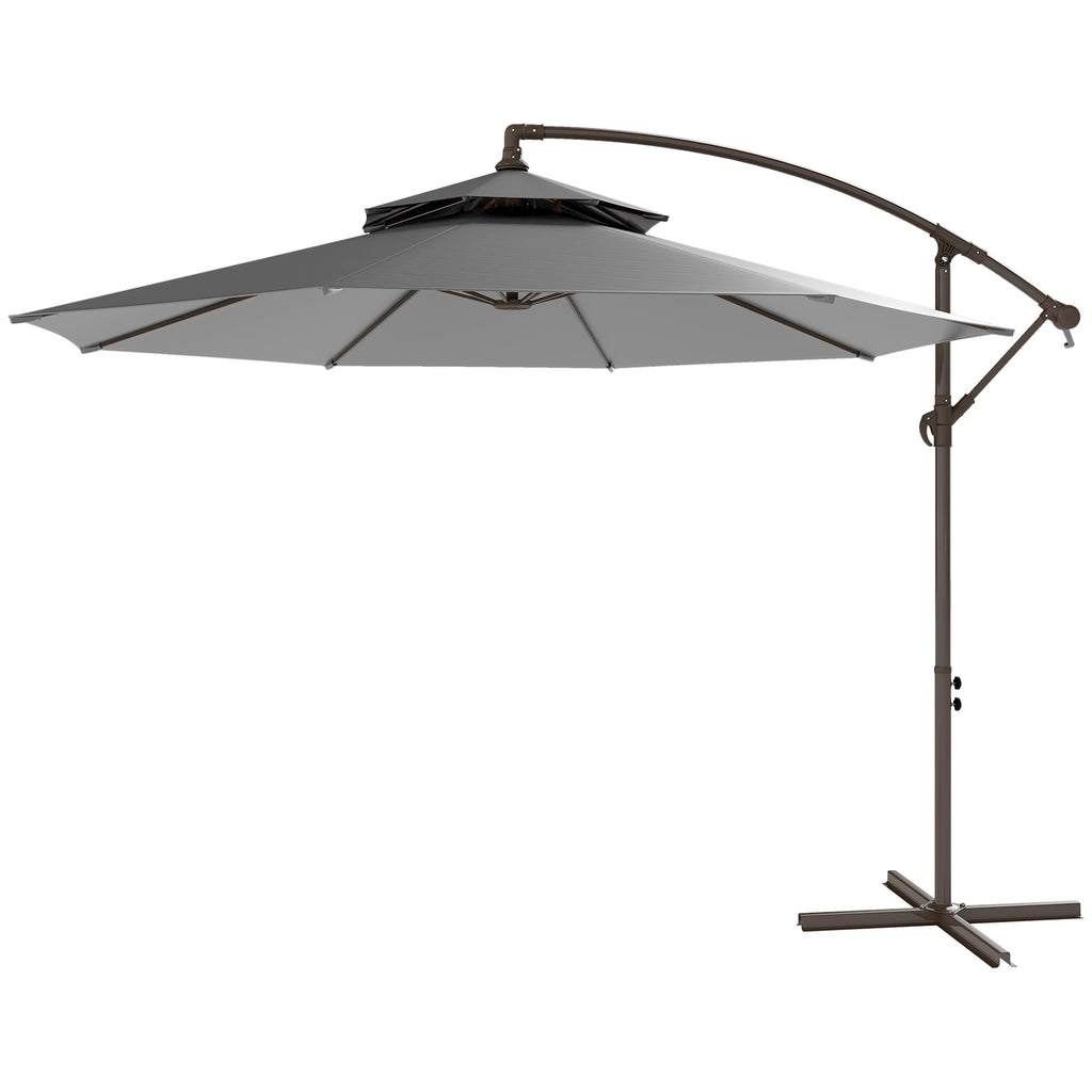  Sonnenschirm Ampelschirm ?2,67 x 2,45?m Kurbelschirm mit Doppeldach Kreuzbasis Stahl Outdoor Sonnenschutz Polyester Stahl Hellgrau
