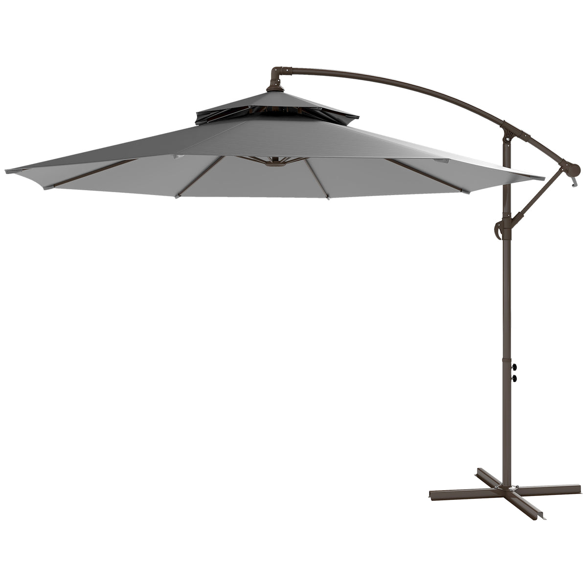  Sonnenschirm Ampelschirm ?2,67 x 2,45?m Kurbelschirm mit Doppeldach Kreuzbasis Stahl Outdoor Sonnenschutz Polyester Stahl Hellgrau