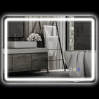 Badezimmerspiegel mit LED-Beleuchtung, Anti-Beschlags-Pad, 3 verstellbare Farben, Silberfarben