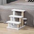 Pet Stair with 3-step Climb Ladder, Scratching Posts, Platforms, Toy Ball, for Indoor Elderly Cats Kittens, White